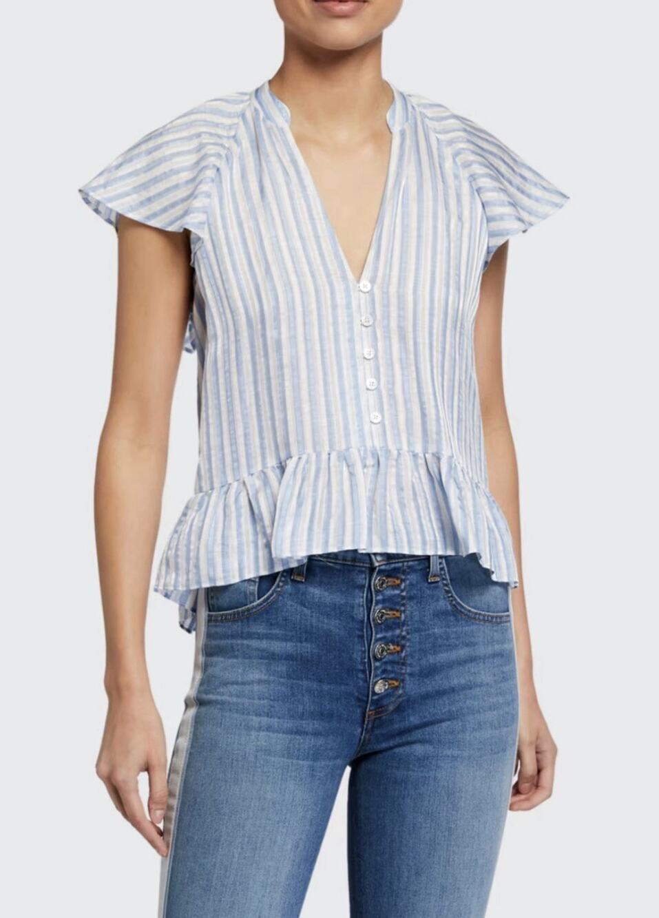 Veronica Beard Maple Striped Blue/White Linen Top NEW Sz 0 XS